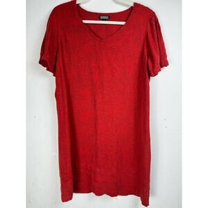 Nicole Miller Original Red Tropical Floral Print Linen Blend Summer Vacay Dress